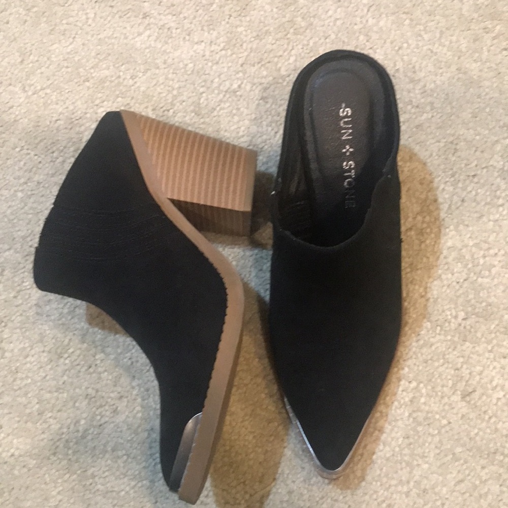 Sun & Stone Slip-on Faux Suede Mule with Block Heel Shoe-6.5